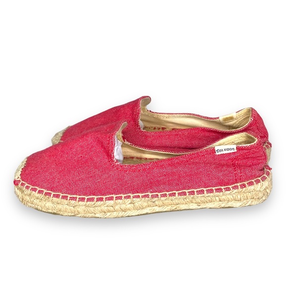 Soludos Linen Canvas Classic Red Pull On Espadrille Flats Size 8 - Picture 3 of 4